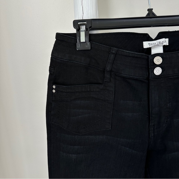 White House Black Market Flare Black Denim Trousers Pocket Front Size 10 - Picture 7 of 13